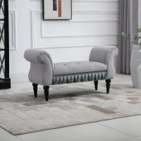 HOMCOM Vintage Bed End Bench with Armrest Tufted Footrest Stool Upholstered Bedroom Imitation Velvet Grey 117 x 40 x 58 cm(m-10)