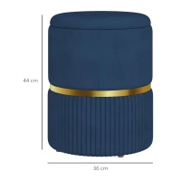HOMCOM Banco de Armazenamento para Dormitório Puff de Arrumação Estofado em Veludo com Pés Antiderrapantes Ø36x44 cm Azul Escuro(m-3)