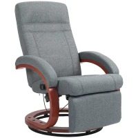 HOMCOM Relaxfauteuil met Opklapbare Voetensteun, Draaibaar, Kantelbare Rugleuning, Linnenlook, Tot 140 kg, Grijs(m-11)