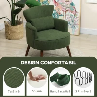 HOMCOM Fotoliu Capitonat cu Pernă și Șezut Gros, Fotoliu din Catifea cu Spătar și Picioare din Lemn, 69x69,5x78 cm, Verde(m-4)
