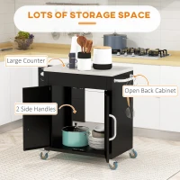 HOMCOM Black Metal Kitchen Island on Wheels, Rolling Trolley Catr with Stainless Top and Hooks(m-4)