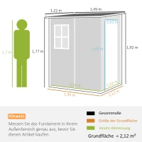 Outsunny Schowek na Narzędzia z Zamkiem, Okno dla Światła Dziennego i Wentylacją, Aluminium, 122 x 149 x 192/177 cm, Szary(m-3)