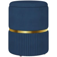 HOMCOM Banco de Armazenamento para Dormitório Puff de Arrumação Estofado em Veludo com Pés Antiderrapantes Ø36x44 cm Azul Escuro(m-11)