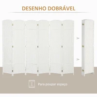 HOMCOM Biombo de 6 Painéis Separador de Ambientes Dobrável 240x170 cm para Sala de Estar Dormitório Escritório Branco(m-5)