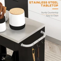 HOMCOM Black Metal Kitchen Island on Wheels, Rolling Trolley Catr with Stainless Top and Hooks(m-5)