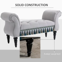 HOMCOM Vintage Bed End Bench with Armrest Tufted Footrest Stool Upholstered Bedroom Imitation Velvet Grey 117 x 40 x 58 cm(m-4)