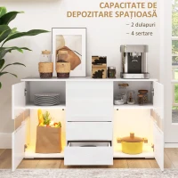 HOMCOM Bufet cu Lumini LED Reglabile prin Telecomandă, Mobilier de Sufragerie cu 4 Sertare și 2 Dulapuri, 120x34x70 cm, Alb(m-4)