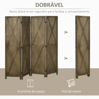 HOMCOM Biombo de 4 Painéis Separador de Ambientes Dobrável 182x170 cm Divisória para Espaços de Madeira Marrom Acinzentado(m-4)