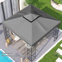 Outsunny 3 x 3 m Vervangingsdak voor Paviljoen, Dakzeil met Afvoergaten, UPF30+, Zonbescherming, Donkergrijs(m-9)