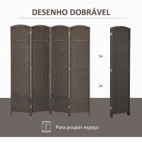 HOMCOM Biombo de 4 Painéis Separador de Ambientes Dobrável 160x170 cm para Sala de Estar Dormitório Escritório Marrom(m-5)