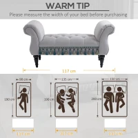 HOMCOM Vintage Bed End Bench with Armrest Tufted Footrest Stool Upholstered Bedroom Imitation Velvet Grey 117 x 40 x 58 cm(m-7)
