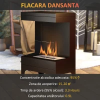 HOMCOM Șemineu pe Bioetanol cu Arzător 0,9L pentru Durată 3,3 Ore, Bioșemineu din Oțel și Sticlă, 38x22x54 cm, Negru(m-4)