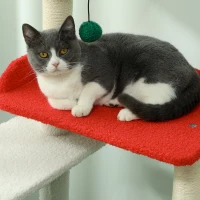 PawHut 135 cm Hoge Kerstkrabpaal met Kattenbed, Kattenhol, Krabpalen, Springplatforms, Speelballen(m-9)