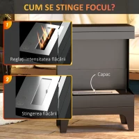 HOMCOM Șemineu pe Bioetanol cu Arzător 0,9L pentru Durată 3,3 Ore, Bioșemineu din Oțel și Sticlă, 38x22x54 cm, Negru(m-5)