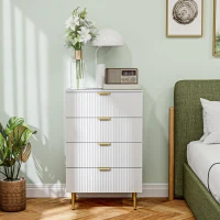 HOMCOM Comodă cu 4 Sertare din Lemn MDF, Comodă Modernă cu Mânere și Picioare Aurii, 60x40x96 cm, Alb(m-7)