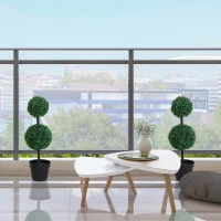 Outsunny 2er-Set Kunstplant, Kunstplanten in bolontwerp, Kunstboom in cementpot, Kunststof-Plant, Groen+Zwart(m-7)