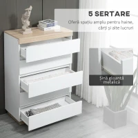 HOMCOM Comodă cu 5 Sertare din Lemn, Comodă pentru Dormitor cu Dispozitiv Anti-Răsturnare, 80x40x109 cm, Alb(m-4)