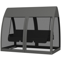 Outsunny 3-zits terrasschommel, verandaschommel met bedfunctie, Hollywoodschommel met muggennet en stalen frame, Grijs