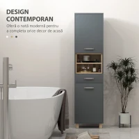 HOMCOM Coloană de Baie cu Sertar, Dulapuri și 2 Rafturi Deschise, Mobilier cu Spațiu de Depozitare, 40x24x160 cm, Gri(m-5)