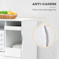 HOMCOM Bufet de Bucătărie cu 2 Dulapuri, Sertar și Rafturi Extensibile pentru Cuptor cu Microunde, 84x39x109 cm, Alb(m-7)
