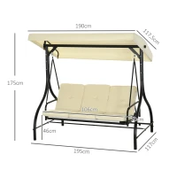 Outsunny Schommelbank, Hollywoodschommel met Zonnescherm, Tuinschommel, Verandaschommel, 3-zits, Schommelbed(m-3)
