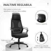 Vinsetto Scaun de Birou Ergonomic cu Brațe și Tetieră Reglabilă, Scaun Pivotant cu Suport Lombar, 64x55x116-126 cm, Negru(m-4)
