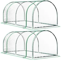 Outsunny Set of 2 Tunnel Greenhouse, Green Grow House with Roll-up Door, Steel Frame, Plastic Cover for Garden, Outdoor, 200 x 100 x 80cm, Clear(m-1)