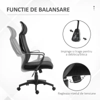 Vinsetto Scaun de Birou Ergonomic cu Brațe și Tetieră Reglabilă, Scaun Pivotant cu Suport Lombar, 64x55x116-126 cm, Negru(m-5)