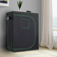 Outsunny Cort Hidroponic pentru Cultivare din Oxford 600D cu 3 Prize de Aer Reglabile și Fereastră, 120x60x150 cm, Negru(m-2)