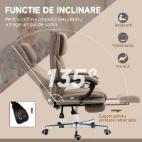 Vinsetto Scaun Rabatabil cu Masaj și Suport pentru Picioare, Confortabil pentru Acasă, cu Tetieră și Telecomandă, 6 Puncte & 5 Moduri, Maro(m-6)