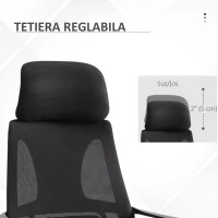 Vinsetto Scaun de Birou Ergonomic cu Brațe și Tetieră Reglabilă, Scaun Pivotant cu Suport Lombar, 64x55x116-126 cm, Negru(m-8)