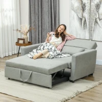 HOMCOM Sofa 2-osobowa z funkcją łóżka, Regulowane oparcie, Kanapa tapicerowana, Wygląd aksamitu, do salonu, sypialni, Jasnoszary(m-5)