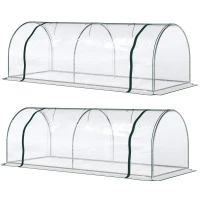 Outsunny Set of 2 Tunnel Greenhouse, Green Grow House with Roll-up Door, Steel Frame, Plastic Cover for Garden, Outdoor, 250 x 100 x 80cm, Clear(m-11)