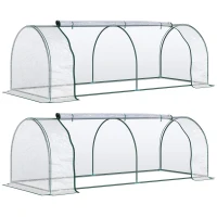 Outsunny Set of 2 Tunnel Greenhouse, Green Grow House with Roll-up Door, Steel Frame, Plastic Cover for Garden, Outdoor, 250 x 100 x 80cm, Clear(m-1)