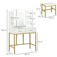HOMCOM LED Light Dressing Table, with Stool - White(m-3)
