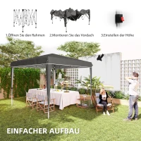Outsunny 3 x 3 m Pop-up Paviljoen met Draagtas, UPF50+ Hoogteverstelbaar Tuinpaviljoen, Donkergrijs(m-4)