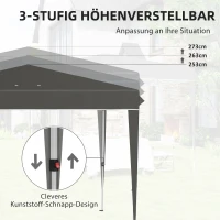 Outsunny 3 x 3 m Pop-up Paviljoen met Draagtas, UPF50+ Hoogteverstelbaar Tuinpaviljoen, Donkergrijs(m-5)