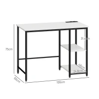 Homcom Birou Computer – Alb/Negru cu Rafturi Reversibile & USB Integrat(m-3)