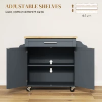 HOMCOM Cărucior Multifuncțional de Bucătărie cu Sertar, Roți, Suport pentru Condimente și Dulăpior, 109x40x89 cm, Gri(m-5)
