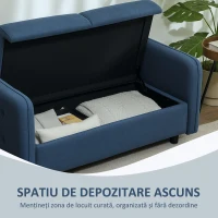 HOMCOM Canapea Modernă cu 2 Locuri, Brațe, 2 Perne Detașabile și Spațiu pentru Depozitare, 136x75x84 cm, Albastru(m-5)