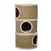 PawHut Kratztonne, Höhe 70 cm, Katzenkratzbaum für katzen 3 Ebenen Katzenbaum Kletterbaum Katzenmöbel mit Sisal Plüsch(m-14)