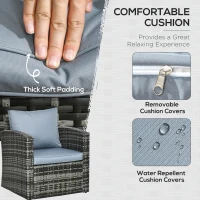 Outsunny 6 Pieces Rattan Garden Furniture Set, 7 Seater Wicker Outdoor Furniture Set with Storage Tea Table & Side Table, Sectional Garden Sofa Set with Cushions, Grey(m-5)