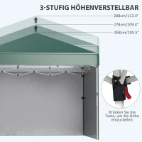 Outsunny Opvouwbare Paviljoen, 2 Zijwanden, Hoogteverstelbaar, Inclusief Transporttas, Roestvrij Stalen Frame, 3 x 3 m, Groen(m-6)