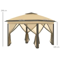 Outsunny Opvouwpaviljoen, Tuinpaviljoen, Metalen en Stoffen Overkapping, Netgordijnen, Afvoergaten, 330L x 330B x 288H cm, Beige(m-3)