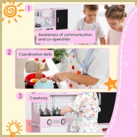 AIYAPLAY Pretend Play Kitchen, Kids Kitchen Playset w/ Toy Phone, Chalkboard, Microwave, Cooking Stove, Sink(m-9)