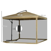Outsunny Chapéu de Sol de Jardim Chapéu de Sol Excêntrico com Rede Mosquiteira Manivela e Base Cruzada 295x295x260 cm Bege(m-3)