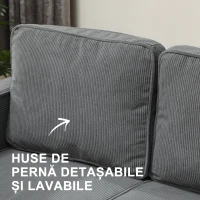 HOMCOM Canapea Modernă de 2 Locuri cu 2 Perne Detașabile, Spațiu de Depozitare și Picioare din Lemn, 140x63x79 cm, Gri(m-6)