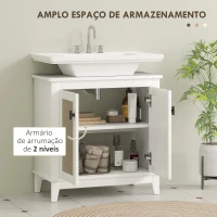 HOMCOM Móvel para Lavatório Pousar com 2 Portas de Vime PE 2 Prateleiras e Sistema Anti-Tombo para Casa de Banho 60x30x30 cm Branco(m-5)