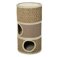 PawHut Kratztonne, Höhe 70 cm, Katzenkratzbaum für katzen 3 Ebenen Katzenbaum Kletterbaum Katzenmöbel mit Sisal Plüsch(m-16)