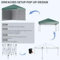 Outsunny Opvouwbare Paviljoen, 2 Zijwanden, Hoogteverstelbaar, Inclusief Transporttas, Roestvrij Stalen Frame, 3 x 3 m, Groen(m-5)